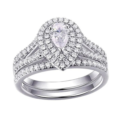 Newshe 2Pcs Wedding Ring Set Classic Jewelry Pear Shape 1.2 Carats AAAAA CZ 925