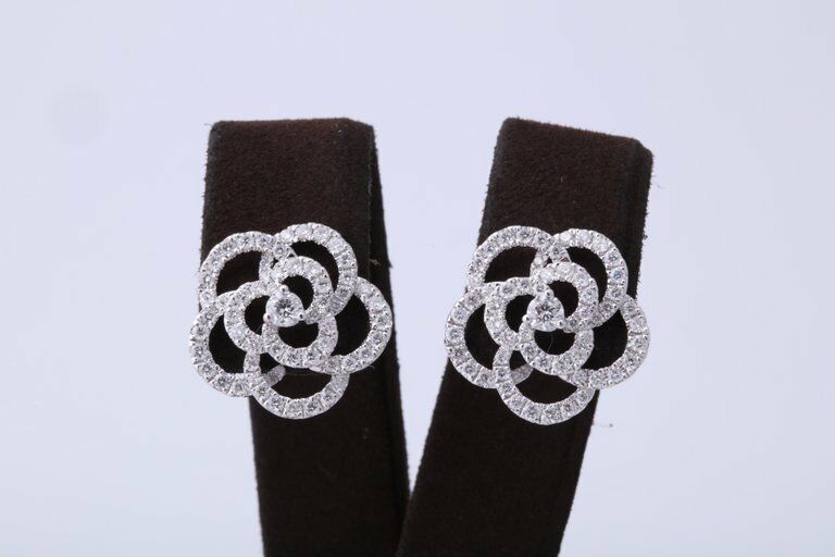 Diamond Camelia 1.95 ct Diamond White Gold Flower Earrings