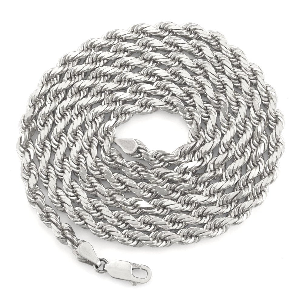 10K White Gold 5Mm Rope Chain Diamond Cut Pendant Necklace, Mens Jewelry with Lo