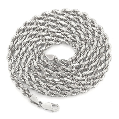 10K White Gold 5Mm Rope Chain Diamond Cut Pendant Necklace, Mens Jewelry with Lo