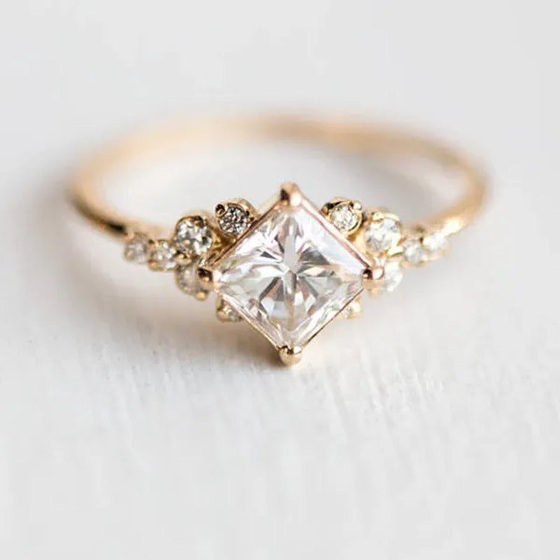 Square Diamond Rings Cross Border 14K Gold Plated Engagement Ring Pinky/Little F