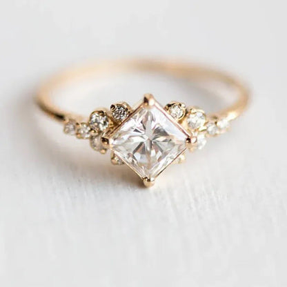 Square Diamond Rings Cross Border 14K Gold Plated Engagement Ring Pinky/Little F