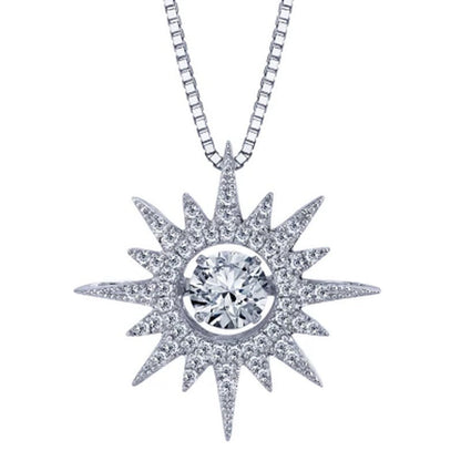 Dancing White Topaz Starburst Pendant with Diamonds in Sterling Silver