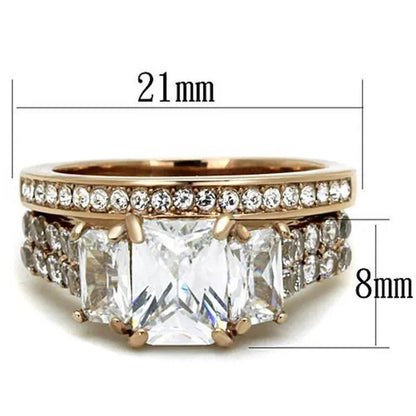 Women'S Stainless Steel 316 Rose Gold Emerald Cut Zirconia Wedding Ring Set Size