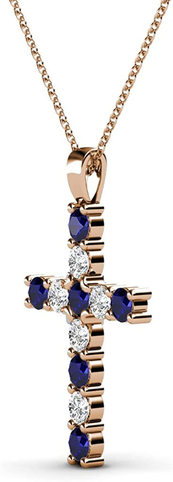 Petite Blue Sapphire & Natural Diamond (SI2-I1,G-H) Cross Pendant 0.34 Ctw 14K G