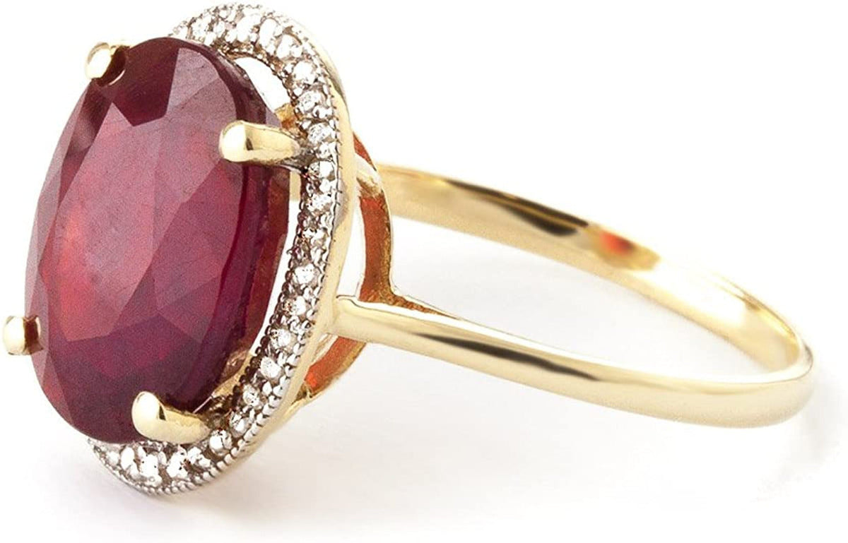 Galaxy Gold GG 7.93 Ct 14K Solid Gold Ring Oval-Shaped Ruby Diamonds