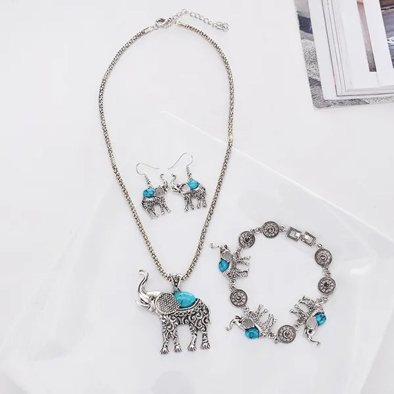 1Set Animal Elephant Women'S Necklace Pendant Drop Earrings Bracelet Jewelry Set