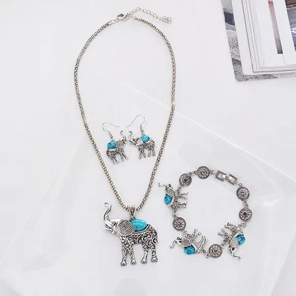1Set Animal Elephant Women'S Necklace Pendant Drop Earrings Bracelet Jewelry Set