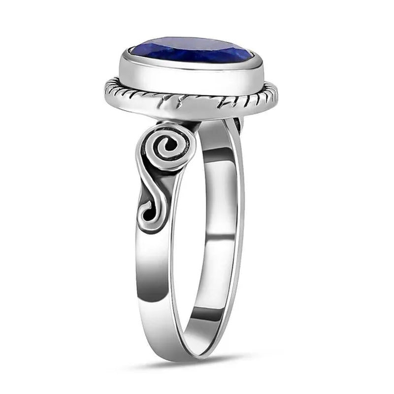 Shop LC Solitaire Ring 925 Sterling Silver Boho Handmade Oval Lapis Lazuli Cryst