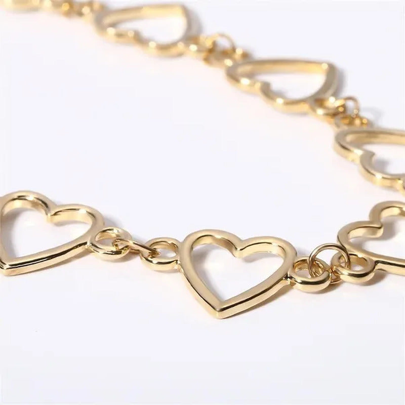 Simple Metal Heart Shape Choker Necklace for Women Fashion Elegant Geometric Col