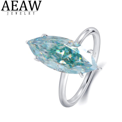 3.0Carat 7X14Mm Light Blue Marquise Brilliant Cut Moissanite Halo Engagement