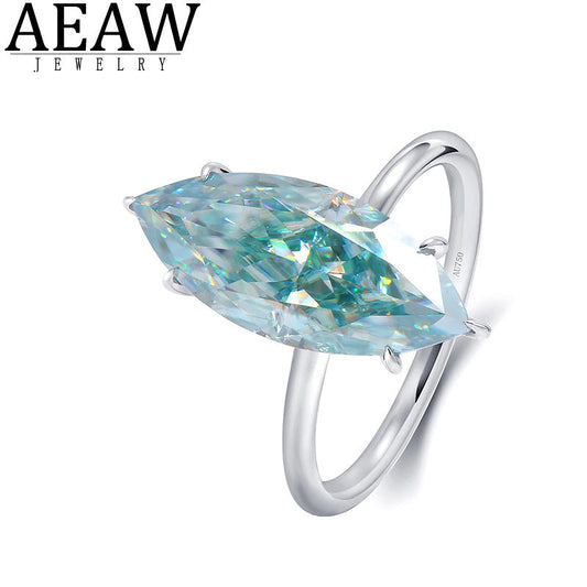3.0Carat 7X14Mm Light Blue Marquise Brilliant Cut Moissanite Halo Engagement