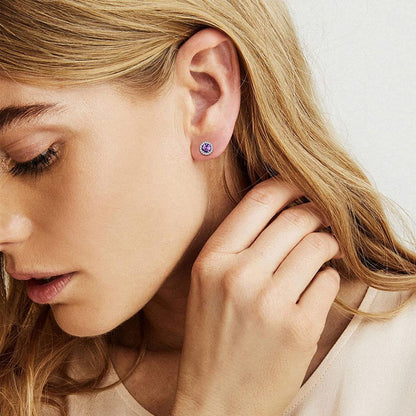 Birthstone Stud Earrings 925 Sterling Silver with Cubic Zirconia Crystal - Febru