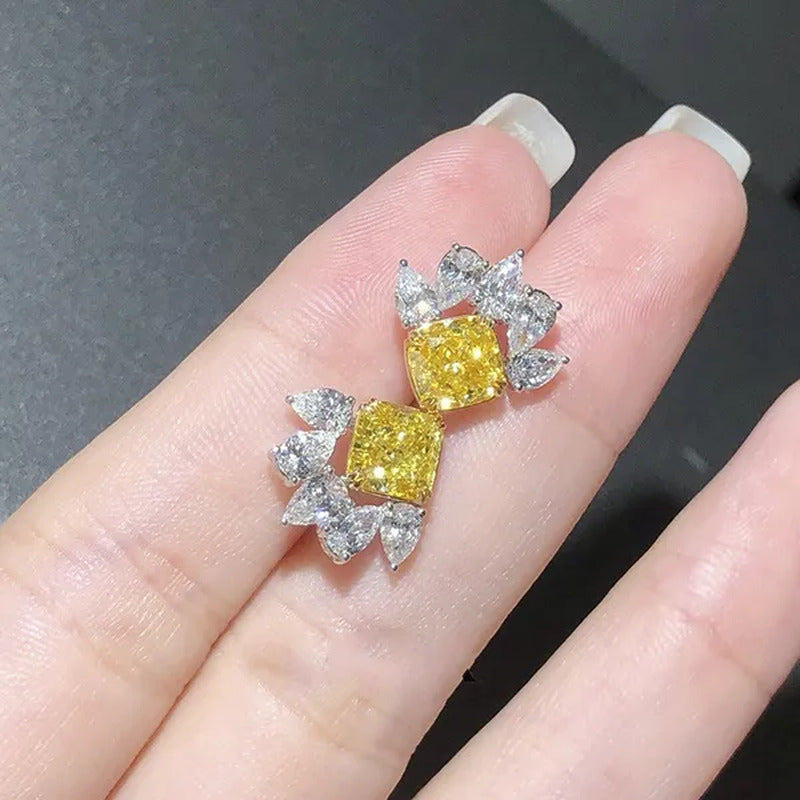 925 Sterling Silver Delicate Cushion Cut Citrine Stud Earrings for Women Party P