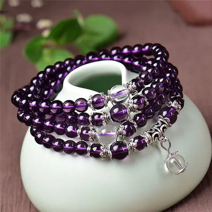 Buddhist Amethyst Bracelet Stones Chakra Dolphin Beaded Prayer Bangle