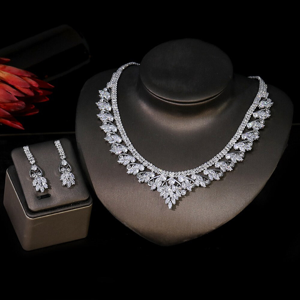 5 Pieces of Zircon Bridal Jewelry Set, Women'S Party Luxury Dubai Nigeria