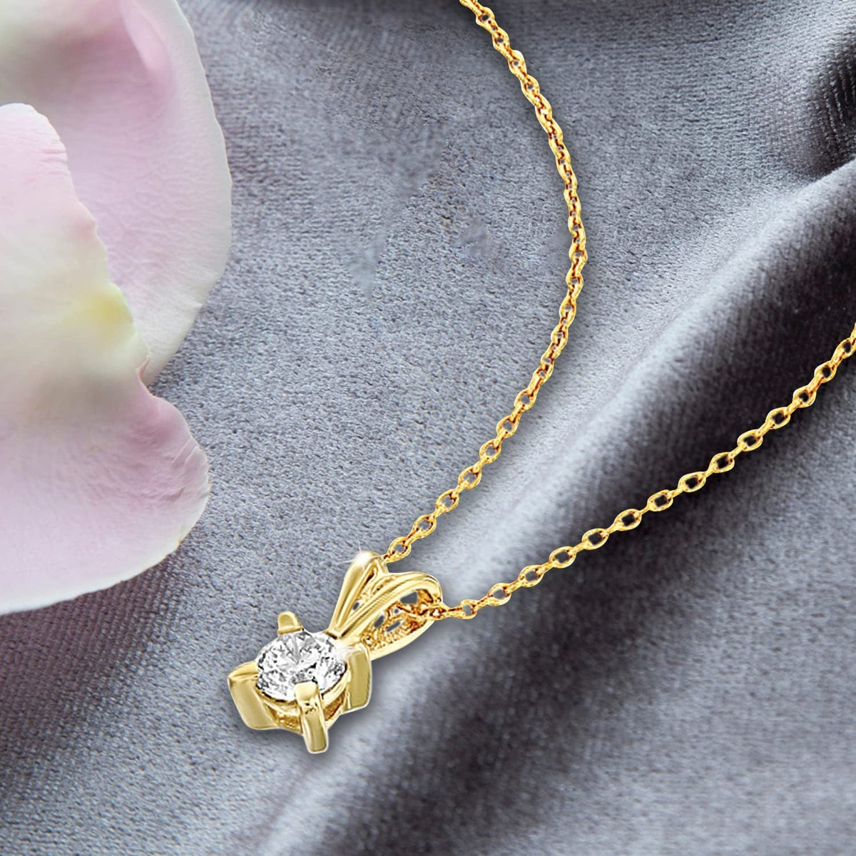 Diamond Pendant Necklace for Women 14K Yellow Gold Diamond Solitaire Pendant