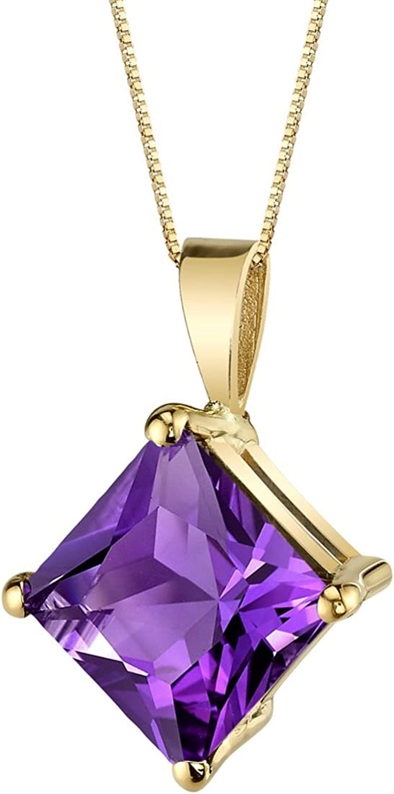 Amethyst Pendant in 14 Karat Yellow Gold, Classic Solitaire, Princess Cut, 8Mm,