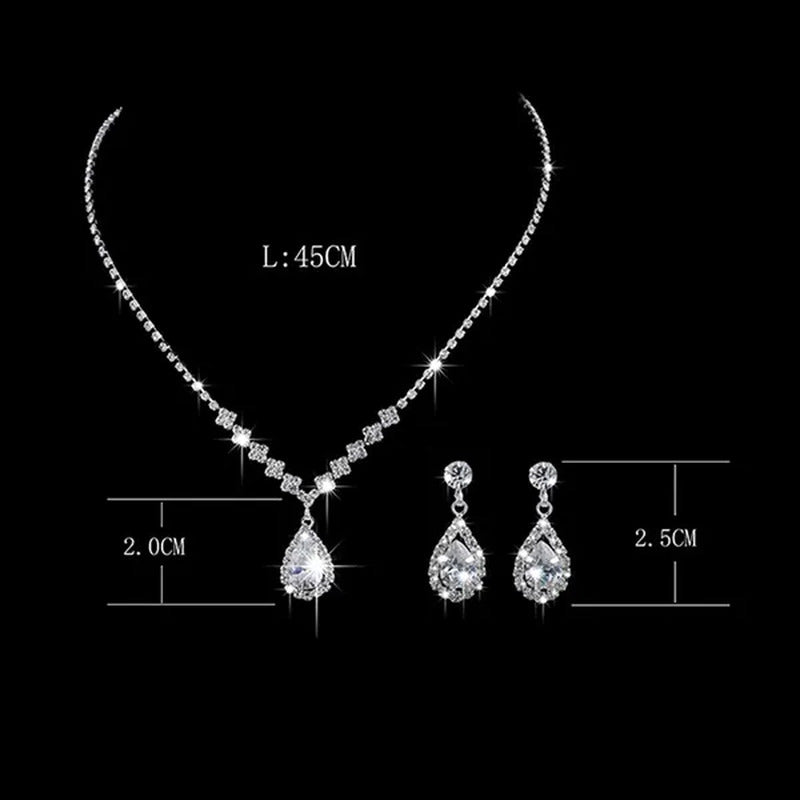 Wedding Silver Jewelry Set for Women Luxury Shiny Austrian Diamond Necklace Wate