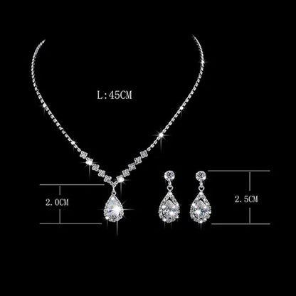 Wedding Silver Jewelry Set for Women Luxury Shiny Austrian Diamond Necklace Wate