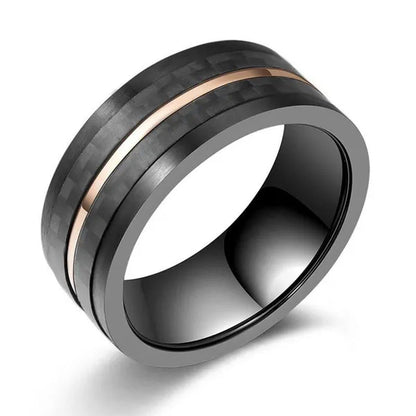 8Mm Wide Mens Stainless Steel Carbon Fiber Ring Engagement Wedding Band Exquisit
