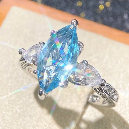 Exquisite Marquise Cut Sea Blue Sapphire 925 Sterling Silver Aquamarine Gemstone