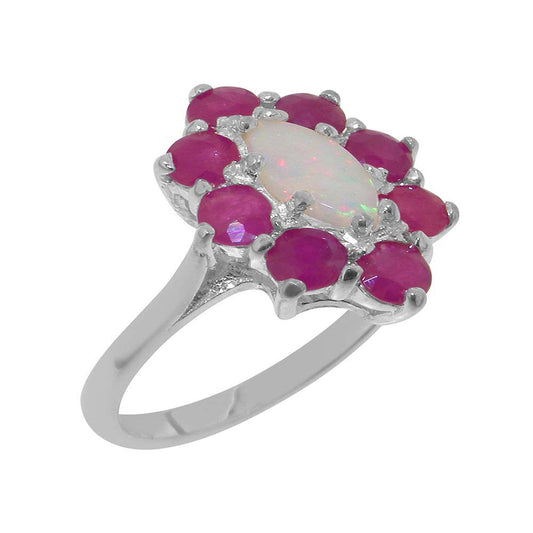 LBG British Made Traditional Solid 925 Sterling Silver Ring with Natural Opal &