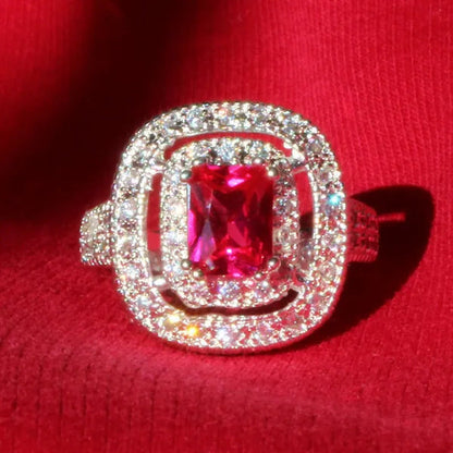 Princess 925 Silver Natural Ruby Gemstones Birthstone Bride Wedding Engagement S