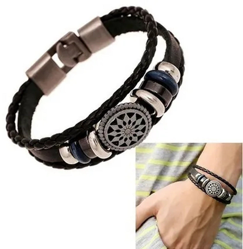 Men'S Bracelet Male Fashion Leather Cord South Korea Multilayer Personality to R