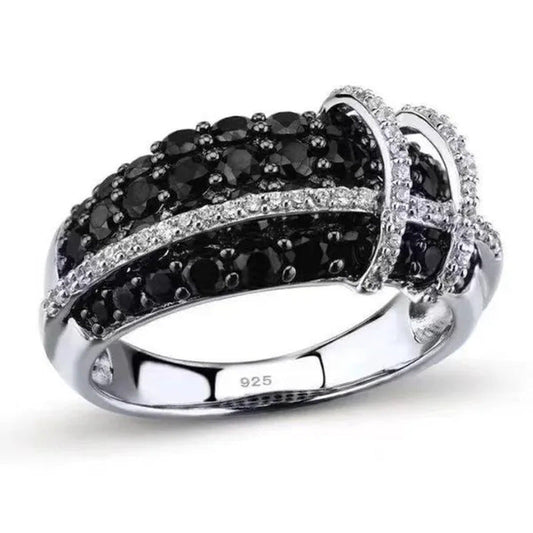 Fashion Women Creative Cross Cross Zircon Ring Black and White Bicolor Zircon Ri