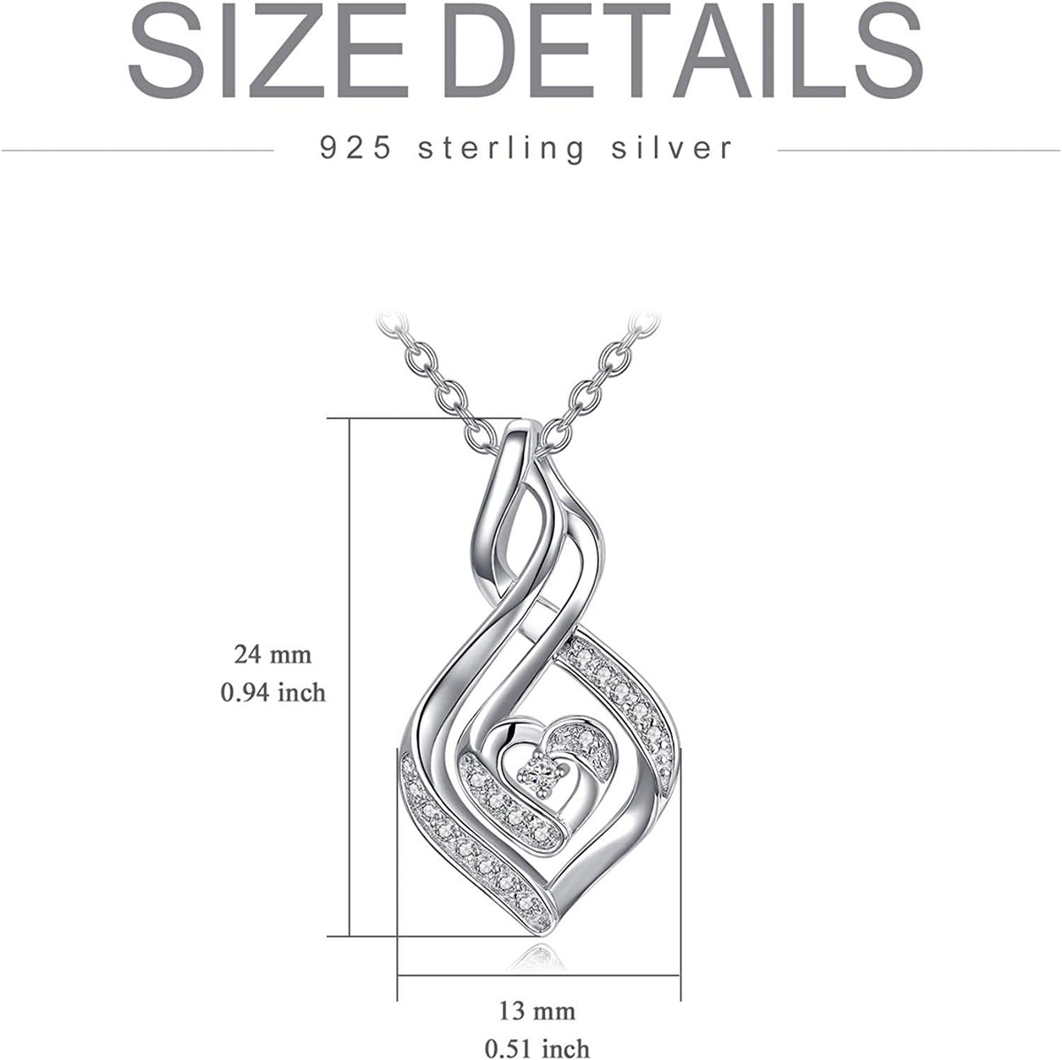 Natural Diamond Infinity Swirl Necklace, Sterling Silver Heart Pendant Necklace