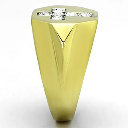Men'S Stainless Steel 14K Gold Ion Plated Simulated Diamond Cross Ring Size 8-13