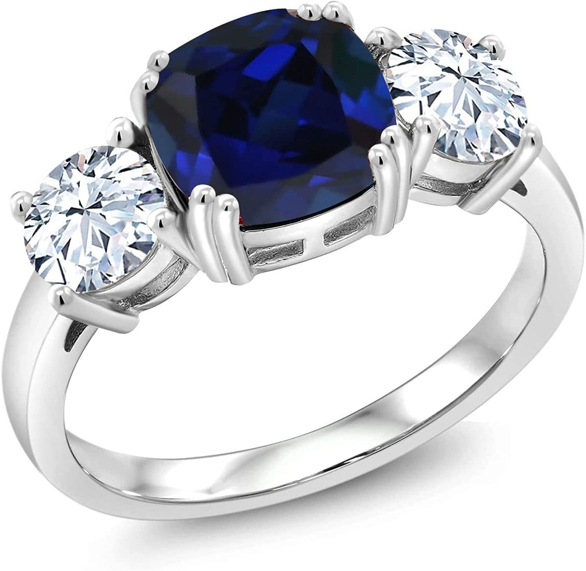 925 Sterling Silver Blue Simulated Sapphire Women Meghan Ring (4.00 Ct Cushion,