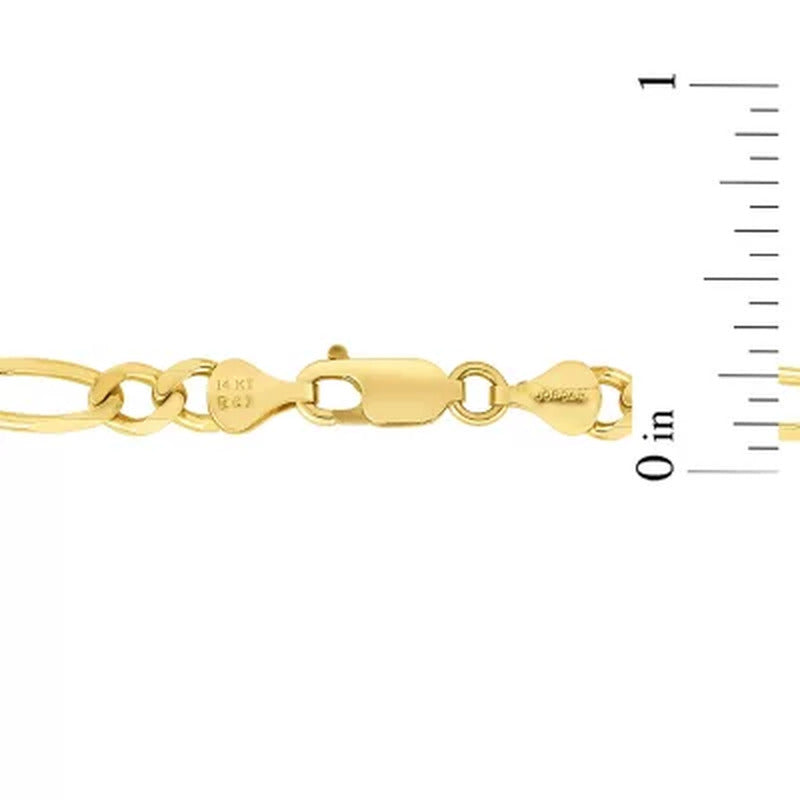 Solid Figaro Link Necklace 20", 4.5Mm in 14K Yellow Gold