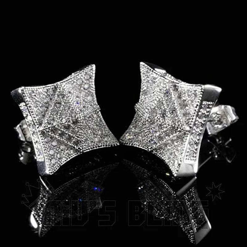 Iced Lab Diamond Pyramid Square Earrings for Men and Women | 18K Yellow Gold/Whi