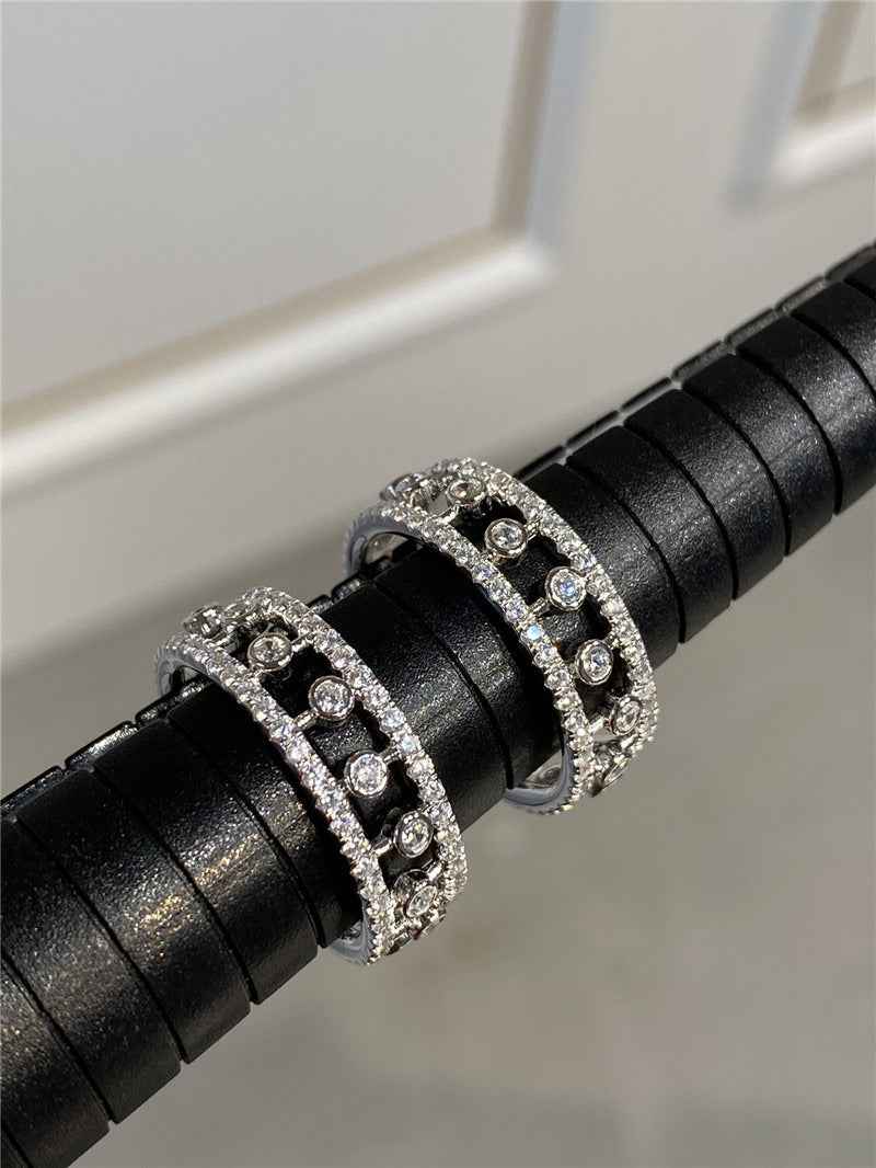 Stylish and Simple Inlaid High Carbon Diamond Stacked Band Ring Ring
