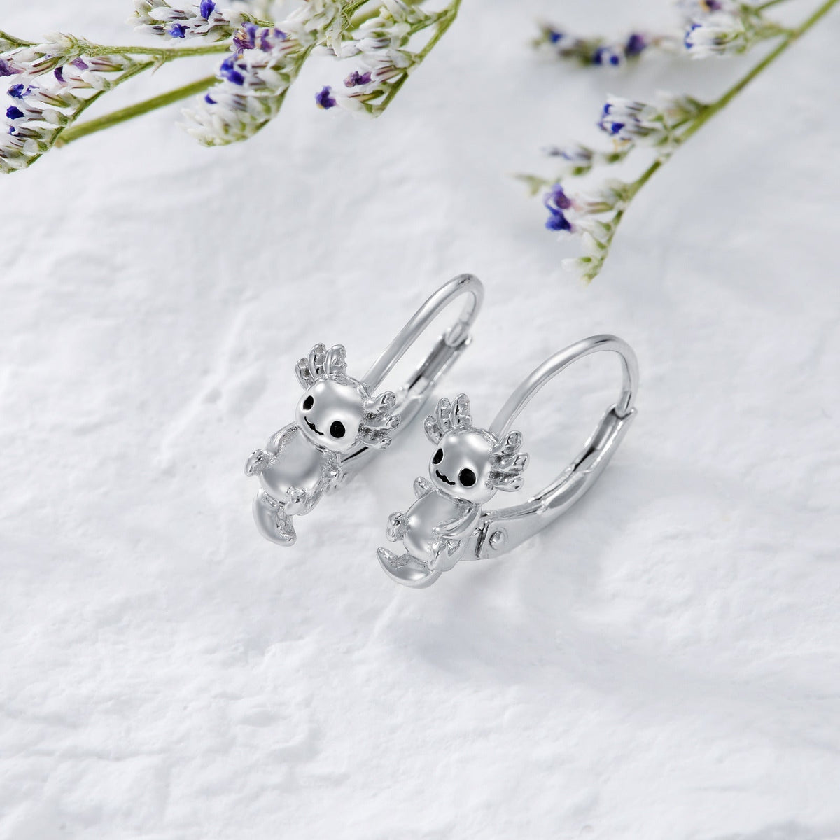 Axolotl Fish Animal Earrings 925 Sterling Silver Hypoallergenic Huggie Hoop Earr