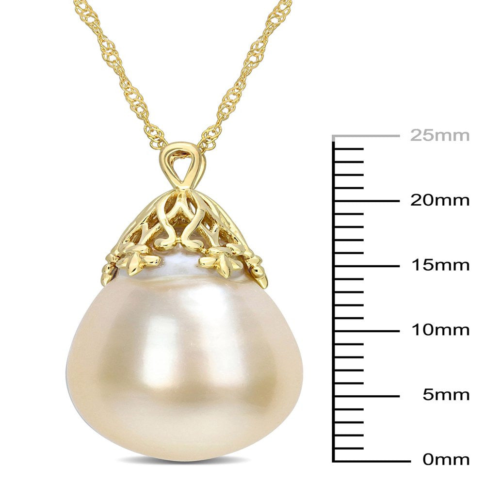 9-10Mm Drop South Sea Cultured Freshwater Pearl 14Kt Yellow Gold Woven Crown Dro