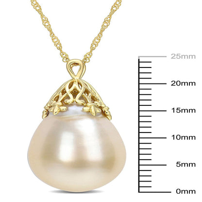 9-10Mm Drop South Sea Cultured Freshwater Pearl 14Kt Yellow Gold Woven Crown Dro