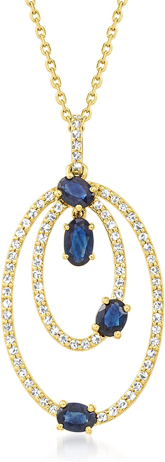 0.90 Ct. T.W. Sapphire and .30 Ct. T.W. Diamond Pendant Necklace in 14Kt Yellow