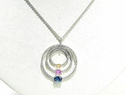 YELLOW BLUE PINK SAPPHIRE OVAL SHAPE PENDANT MULTI-COLOR PENDANT