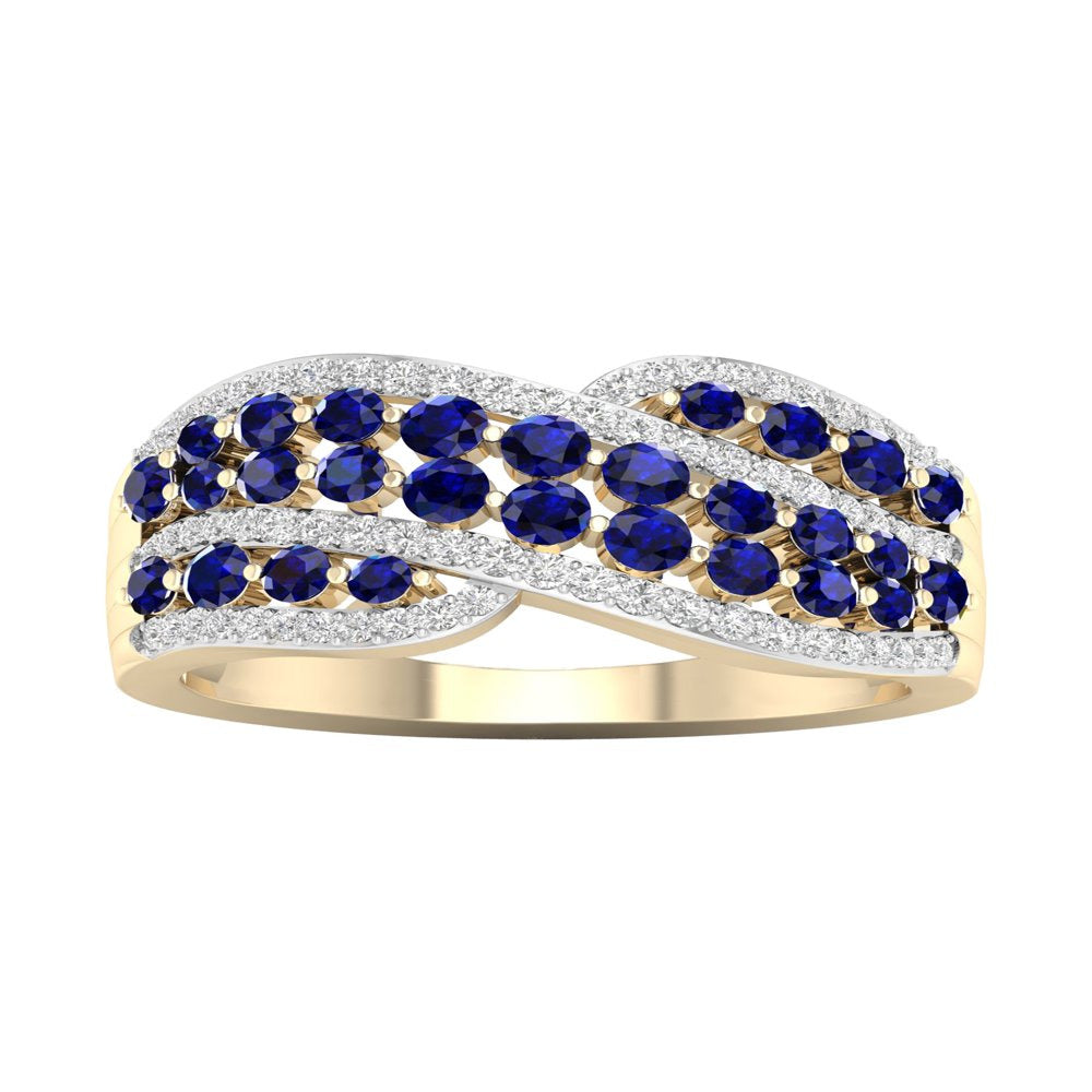 Imperial Gemstone 10K Yellow Gold Blue Sapphire 1/4 CT TW Diamond Women'S Fashio