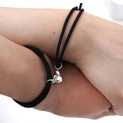 2Pcs Magnetic Bracelet Stainless Steel Heart Pendant Charm Couple Bracelets for