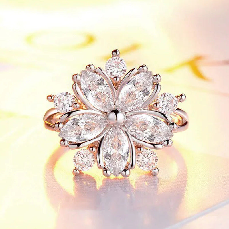 New Elegant Fashion Cherry Blossom Princess Engagement Ring Bridal Romantic Cher