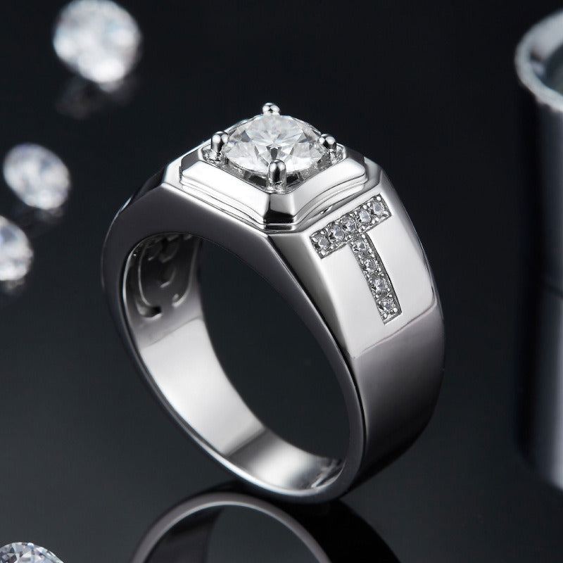 Fashion New Moissanite Double T Men'S Ring S925 Silver Inlay