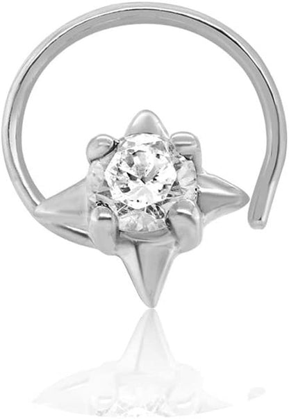 0.10 Ct round Natural Diamond 925 Sterling Silver Floral Stud Nose Pin