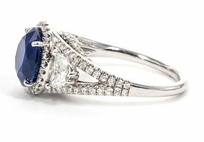 Certified Rare Natural No Heat Round Sapphire Diamond Ring