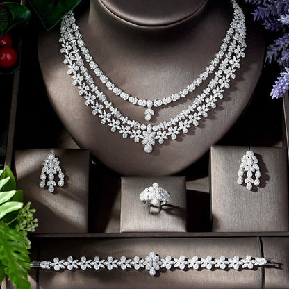 Nigeria 4Pcs Bridal Zirconia Jewelry Sets Luxury Dubai Nigeria CZ Crystal Weddin