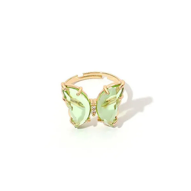 Shiny Accessories Elegant Colorful Transparent Glass Butterfly Ring for Women Si