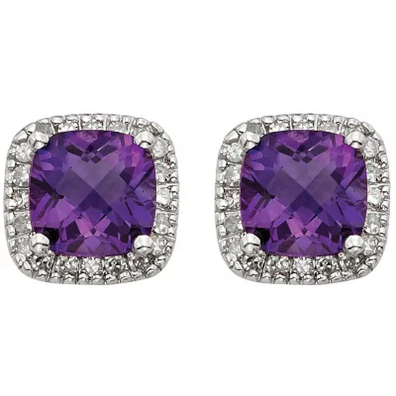 Amethyst and Diamond 14K White Gold Earrings